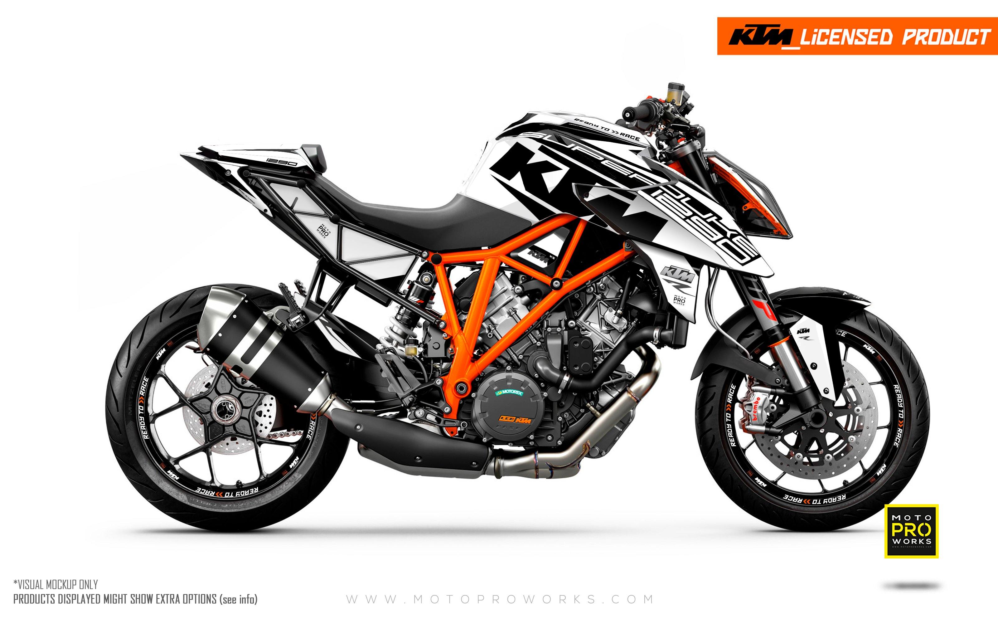KTM 1290 Super Duke R GRAPHIC KIT - "Torque" (White/Black) - MotoProWorks | Decals and Bike Graphic kit