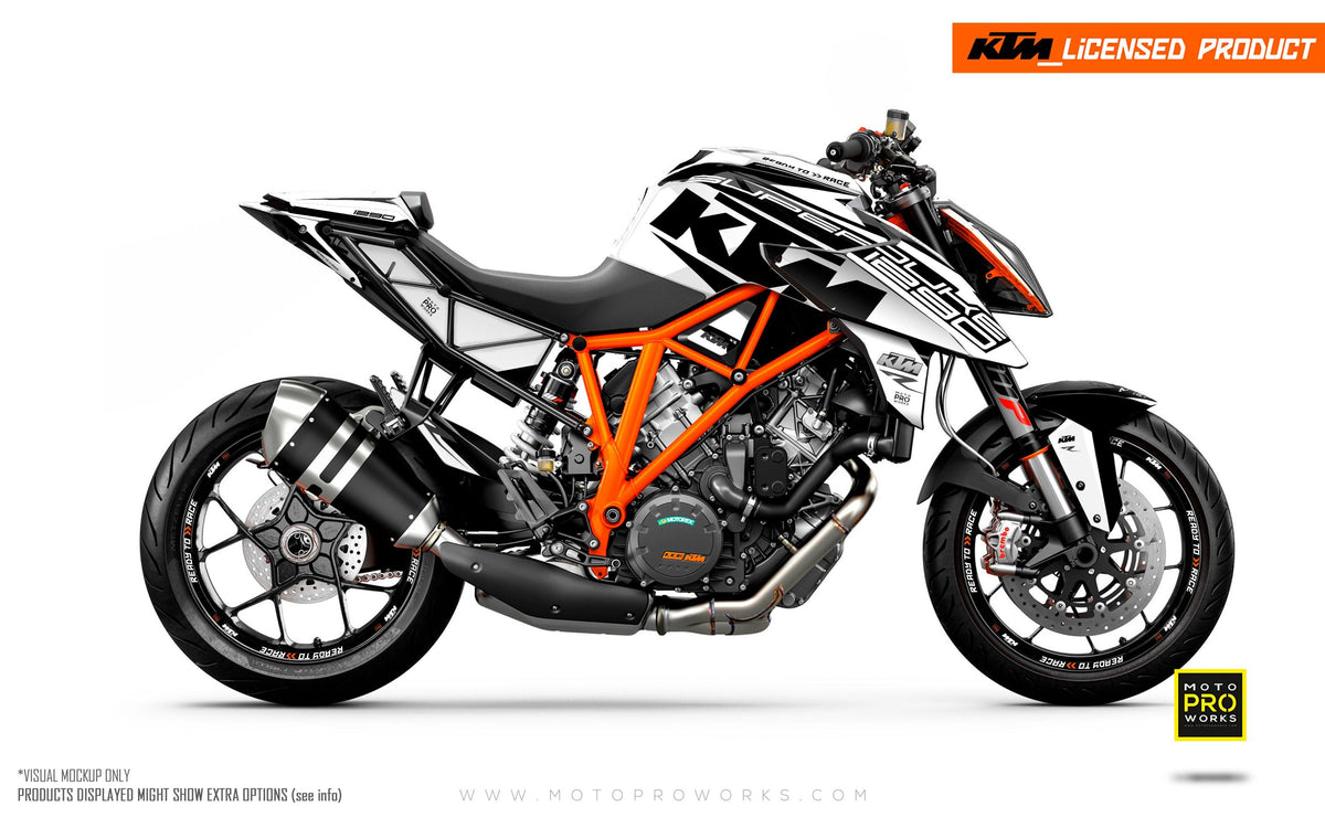 KTM 1290 Super Duke R GRAPHIC KIT - &quot;Torque&quot; (White/Black) - MotoProWorks | Decals and Bike Graphic kit