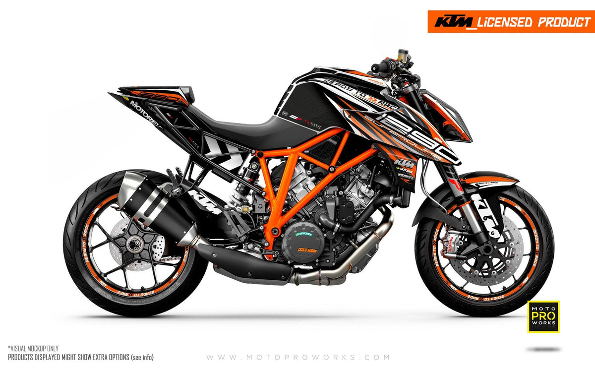 KTM 1290 Super Duke R GRAPHIC KIT - &quot;Vortex&quot; (Black/Orange) - MotoProWorks | Decals and Bike Graphic kit