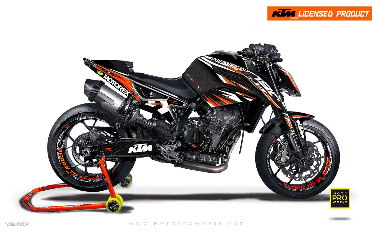 KTM 790/890 Duke GRAPHIC KIT - &quot;Vortex&quot; (Black/Orange) - MotoProWorks | Decals and Bike Graphic kit