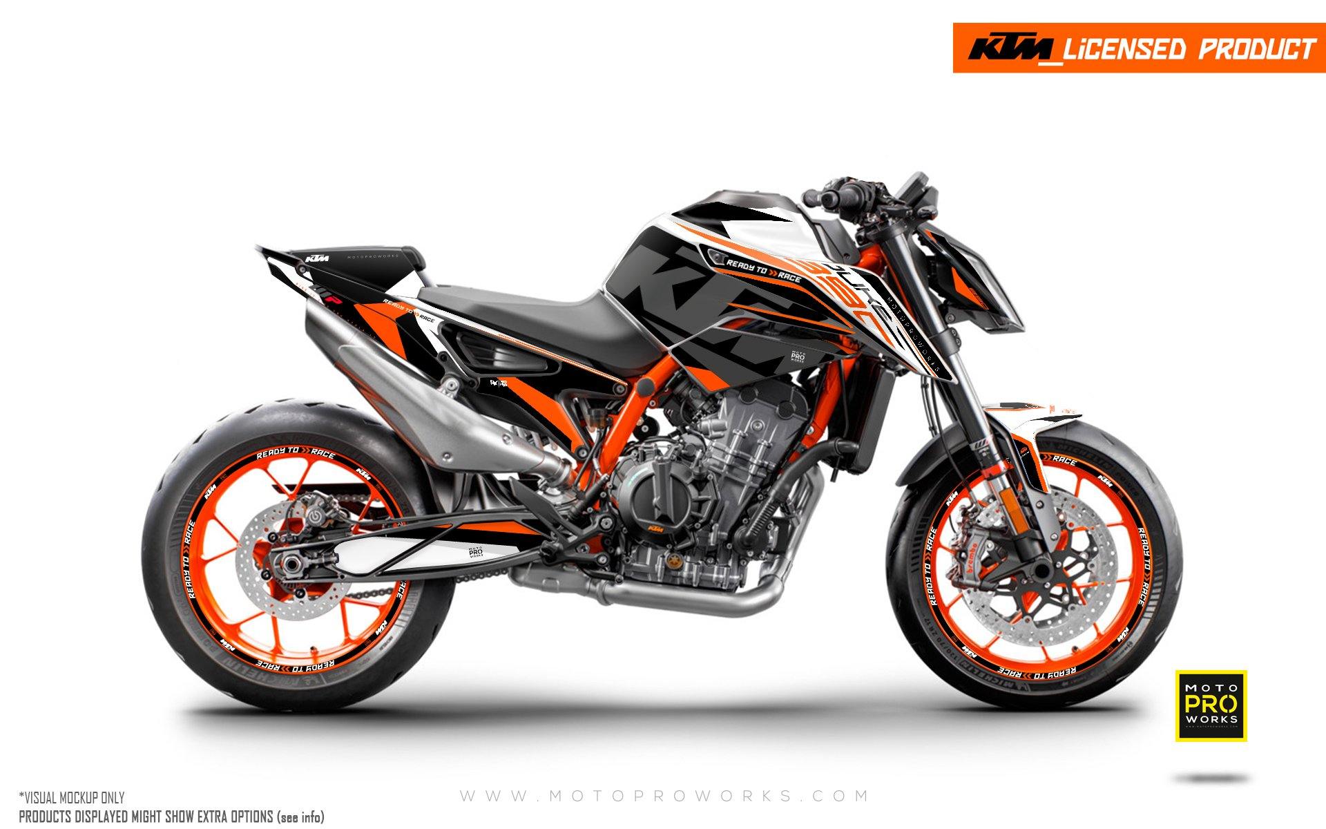 KTM 890 Duke R GRAPHIC KIT - "Torque" (White/Black/Orange) - MotoProWorks | Decals and Bike Graphic kit