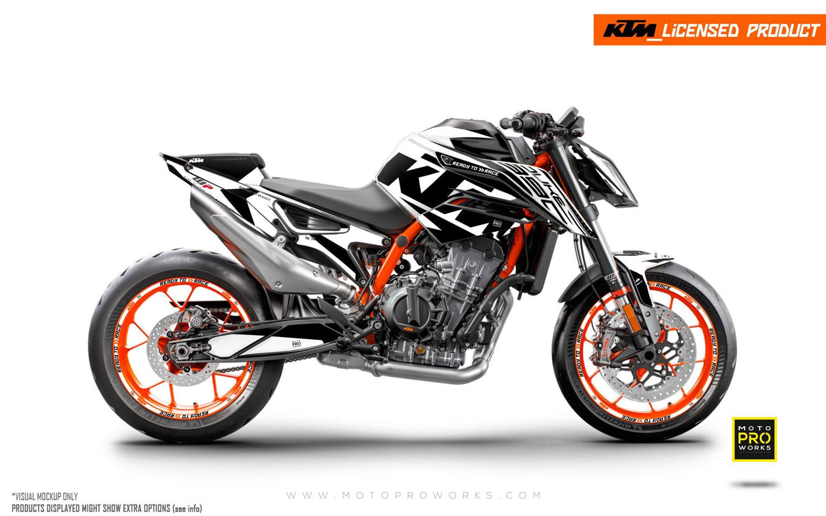 KTM 890 Duke R GRAPHIC KIT - &quot;Torque&quot; (White/Black) - MotoProWorks | Decals and Bike Graphic kit