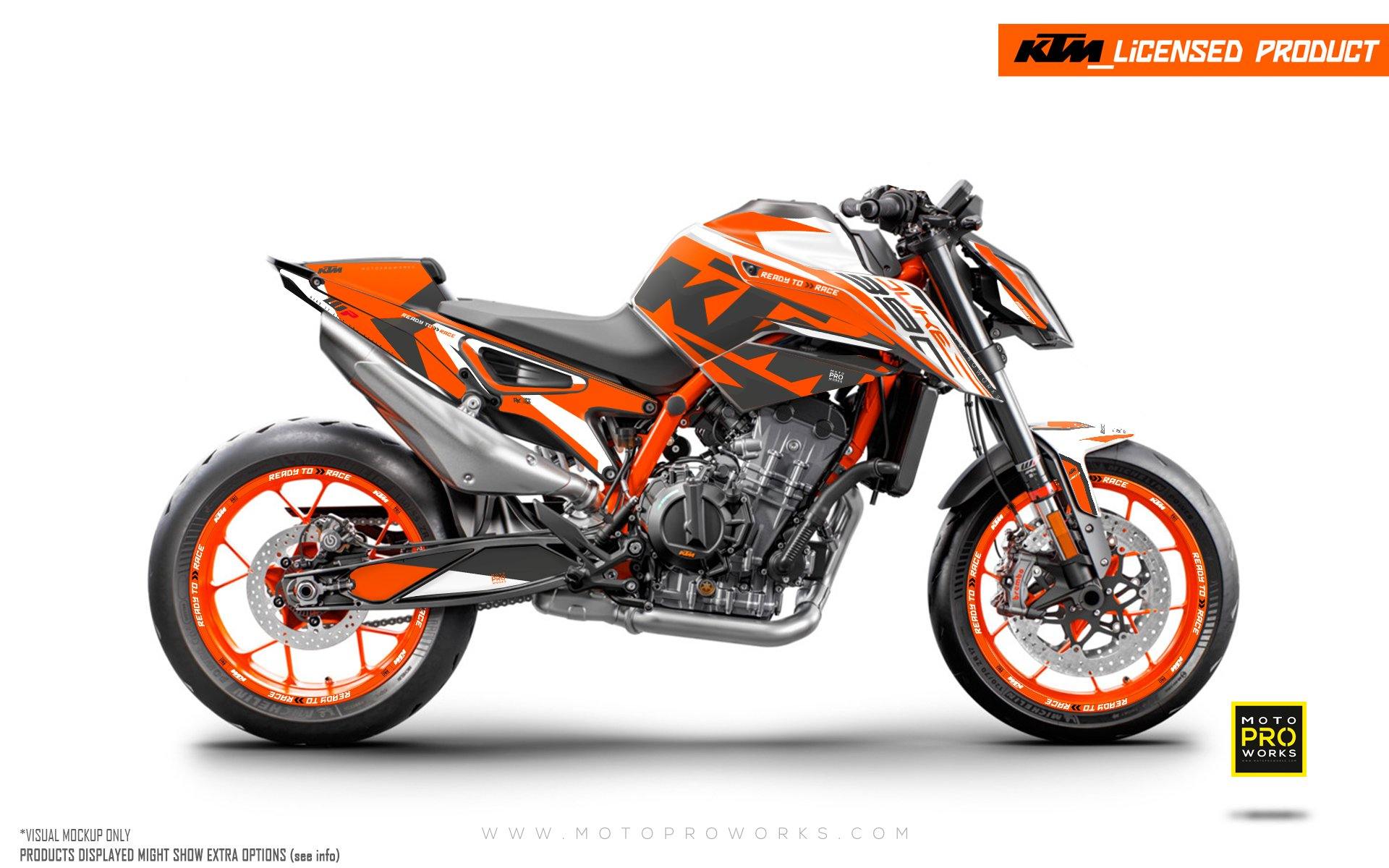 KTM 890 Duke R GRAPHIC KIT - "Torque" (White/Orange) - MotoProWorks | Decals and Bike Graphic kit