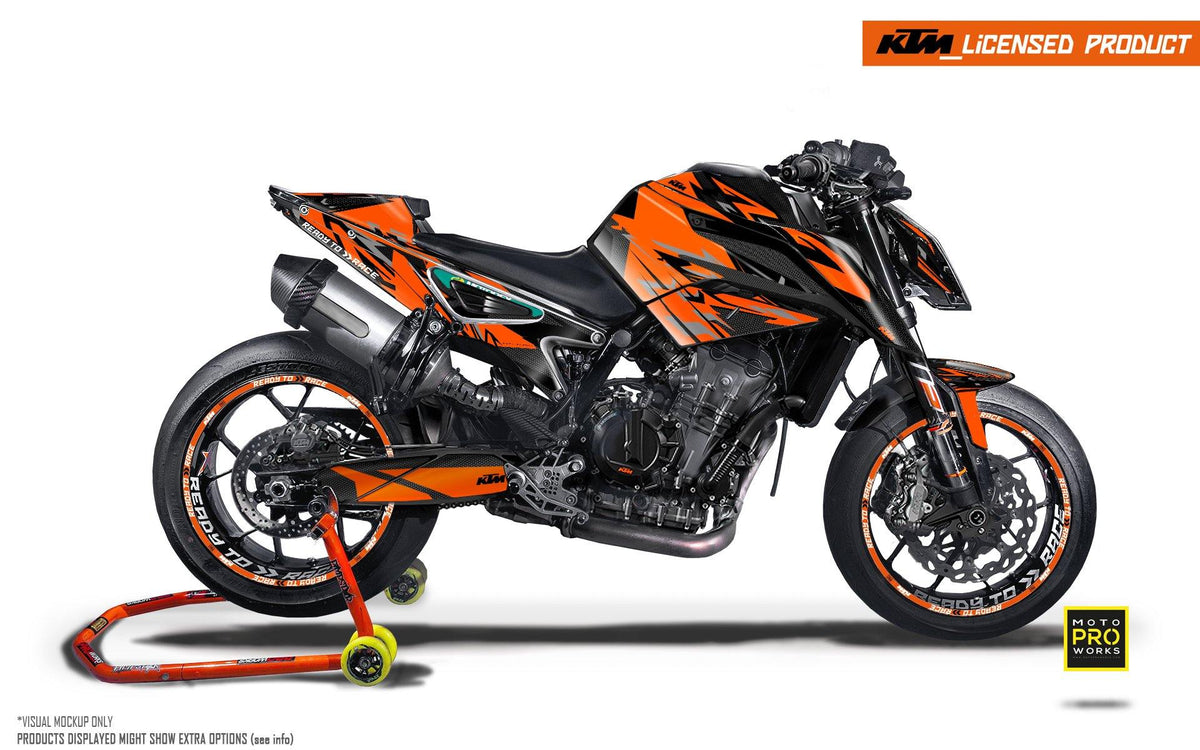 KTM 790/890 R Duke GRAPHIC KIT - &quot;Fractal&quot; (Orange/Black) - MotoProWorks | Decals and Bike Graphic kit