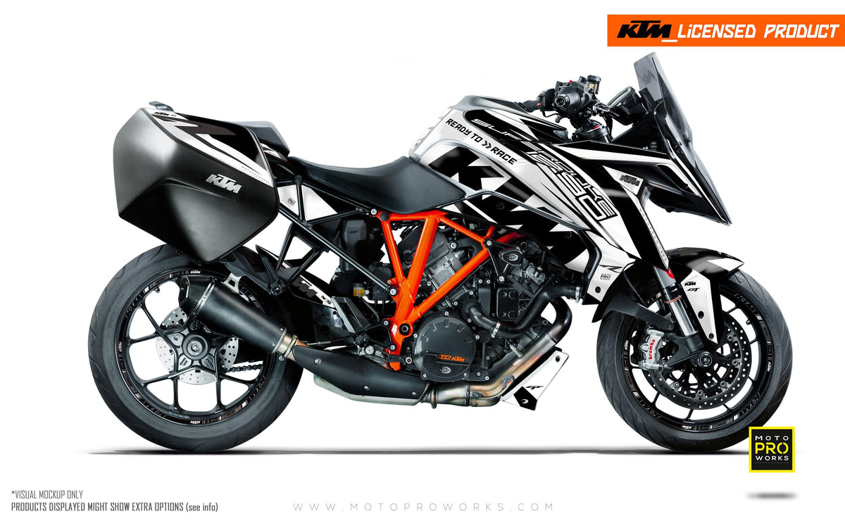 KTM Superduke 1290GT GRAPHIC KIT - &quot;Torque&quot; (White/Black) - MotoProWorks | Decals and Bike Graphic kit
