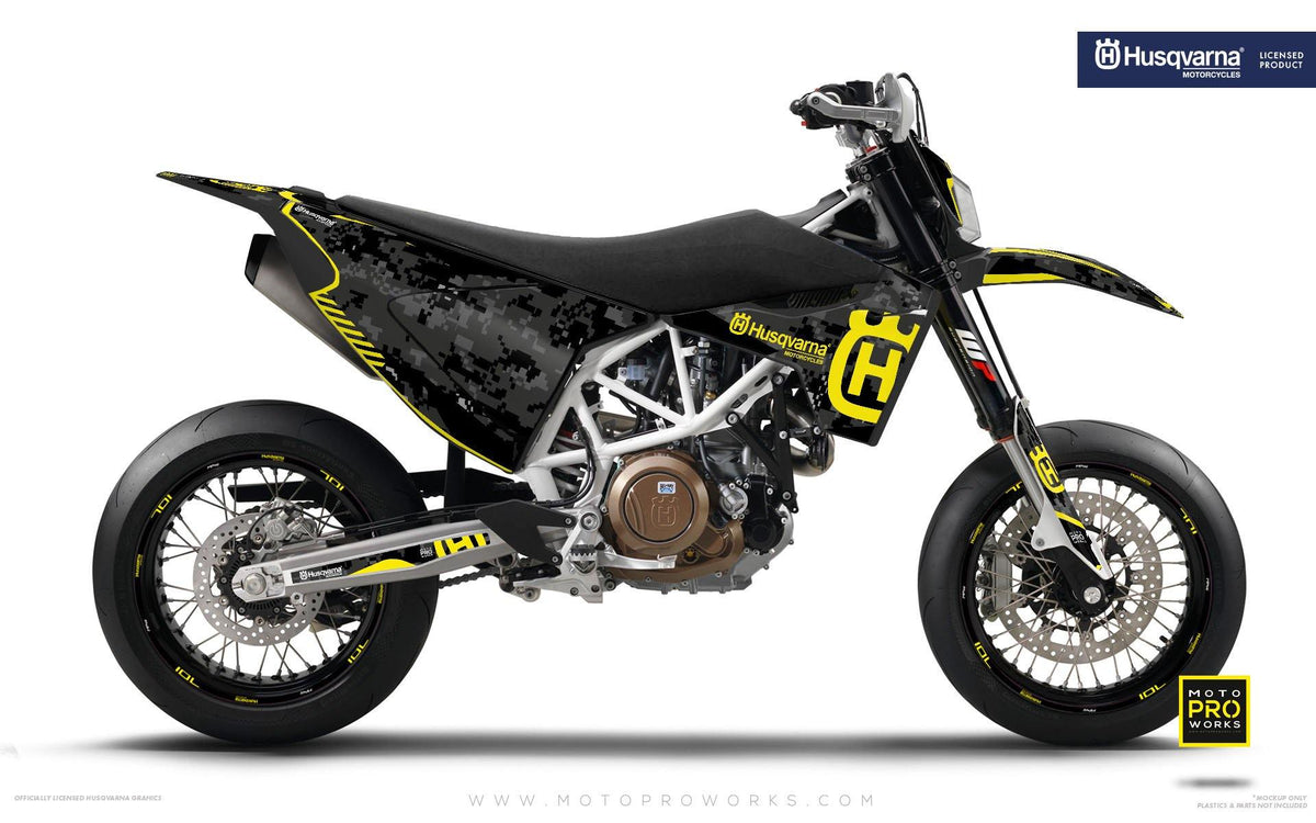 Husqvarna GRAPHIC KIT - &quot;FACTOR&quot; (Marpatcamo/yellow) - MotoProWorks | Decals and Bike Graphic kit