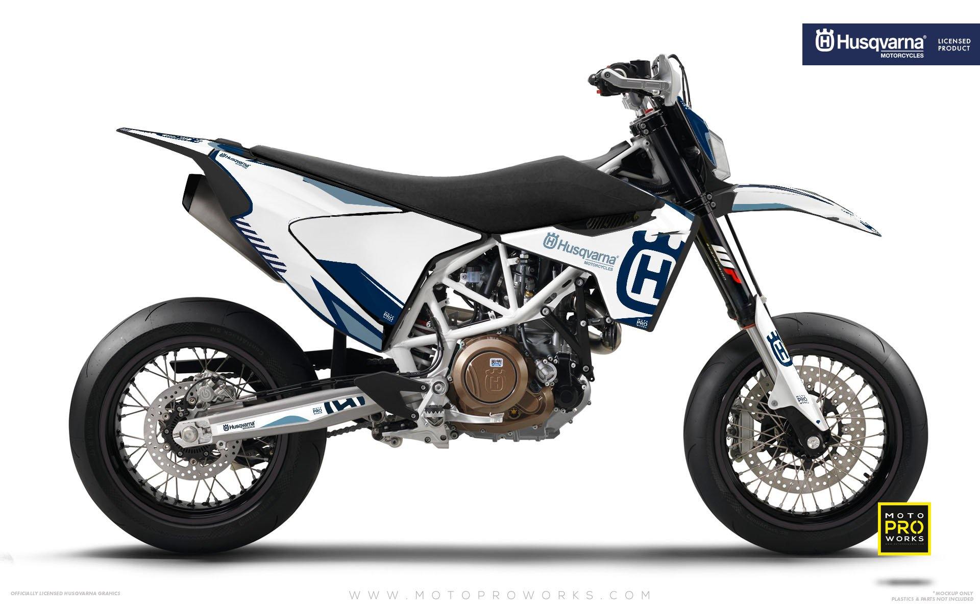 Husqvarna GRAPHIC KIT - "FACTOR" (White/blue) - MotoProWorks | Decals and Bike Graphic kit