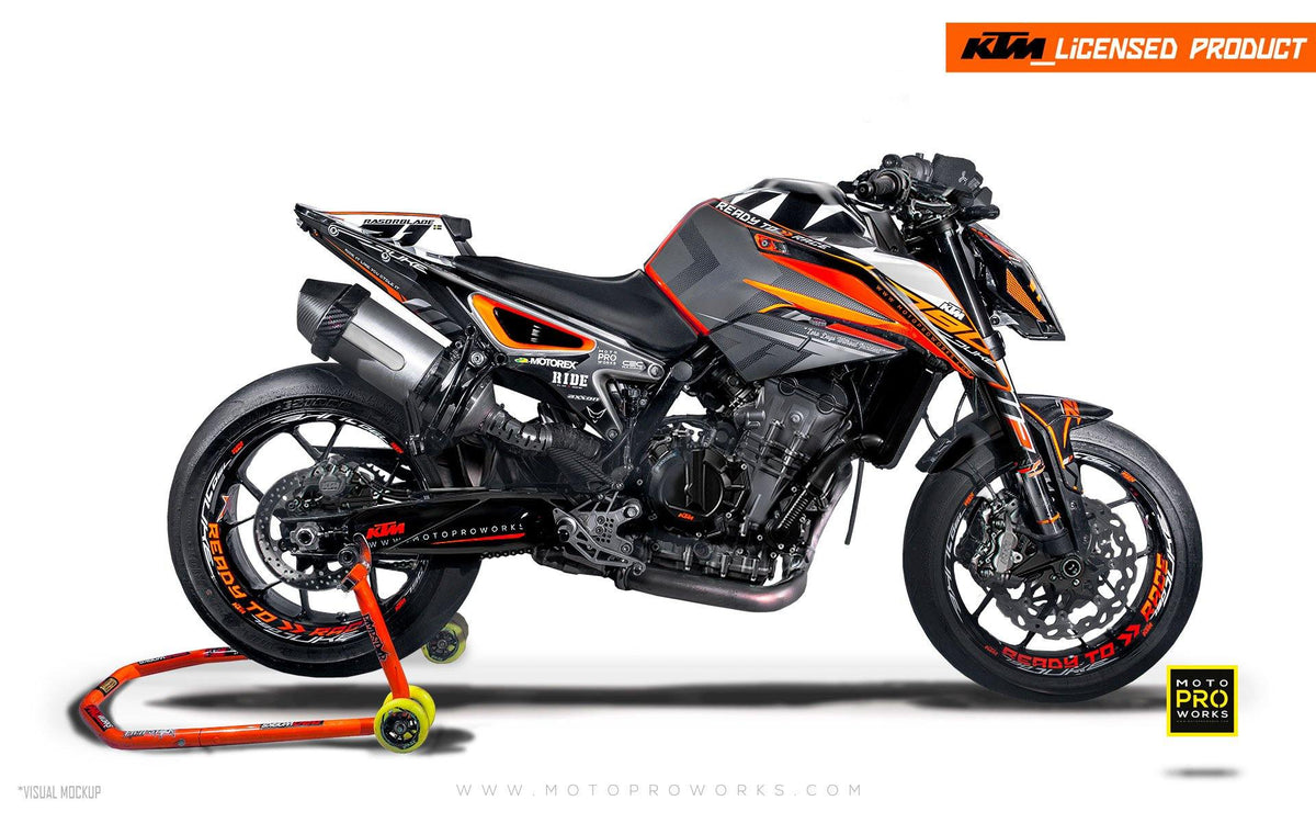 KTM 790 Duke GRAPHIC KIT - &quot;Rasorblade&quot; (Black/Orange) - MotoProWorks | Decals and Bike Graphic kit