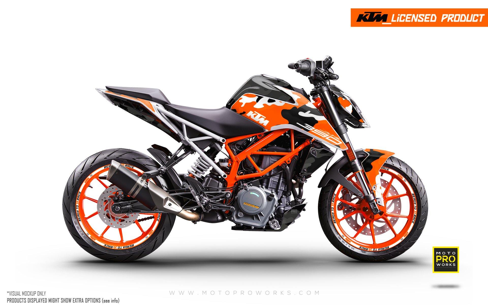 125/200/250/390 Duke GRAPHIC KIT - "Camo" (Orange) - MotoProWorks | Decals and Bike Graphic kit