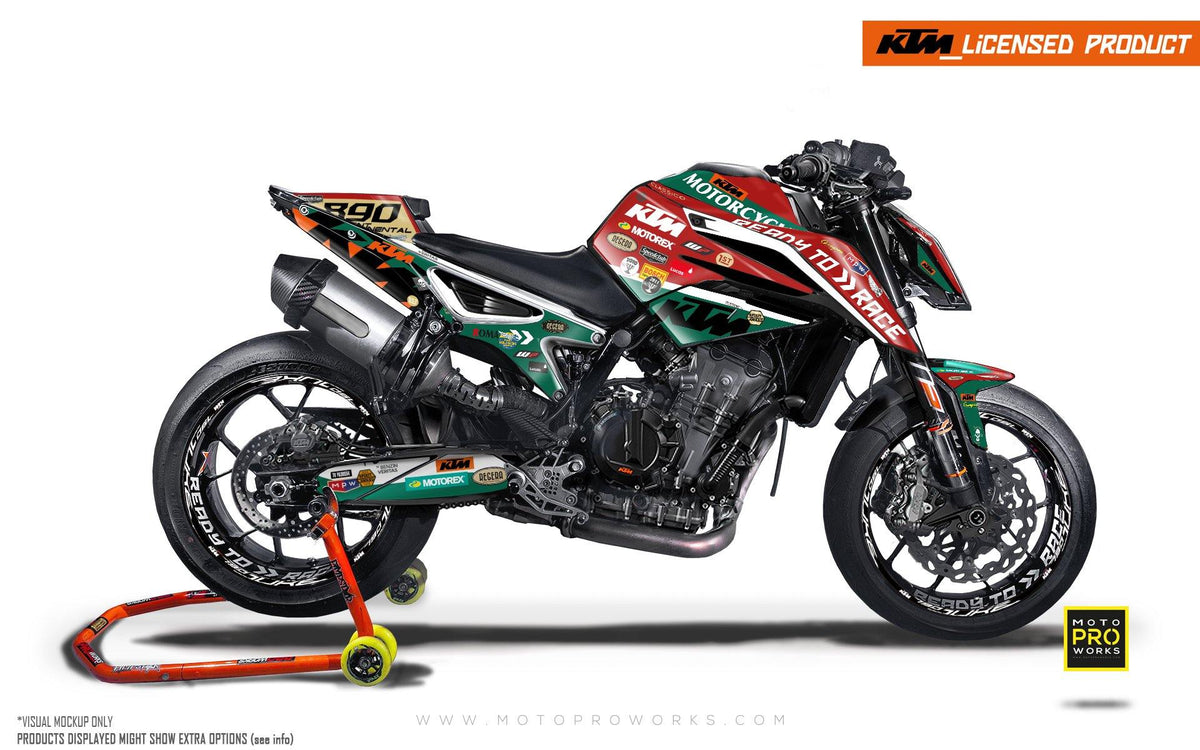 KTM 790/890 R Duke GRAPHIC KIT - &quot;Regera&quot; (Red/Green) - MotoProWorks | Decals and Bike Graphic kit