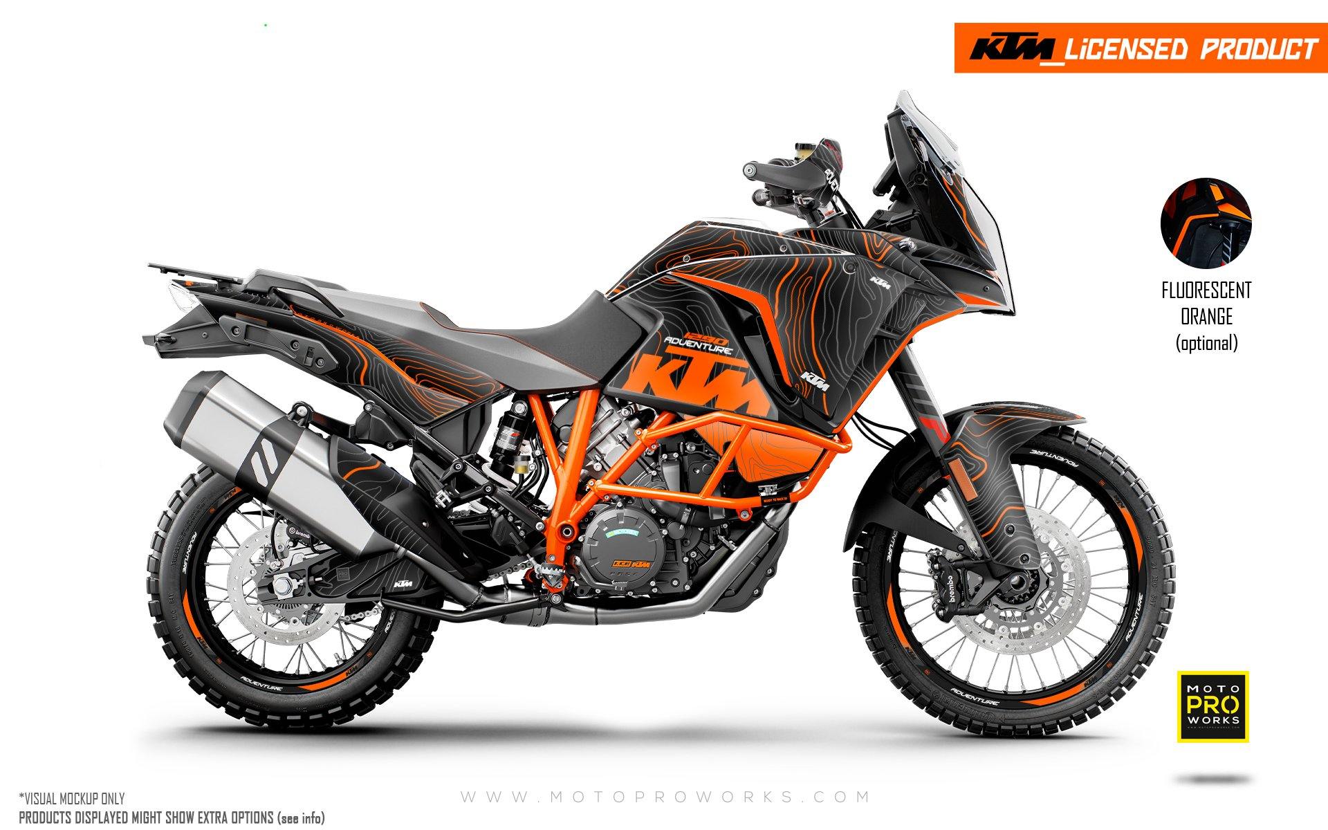 KTM 1290 Adventure GRAPHIC KIT - "Topography" (Black/Orange) - MotoProWorks | Decals and Bike Graphic kit