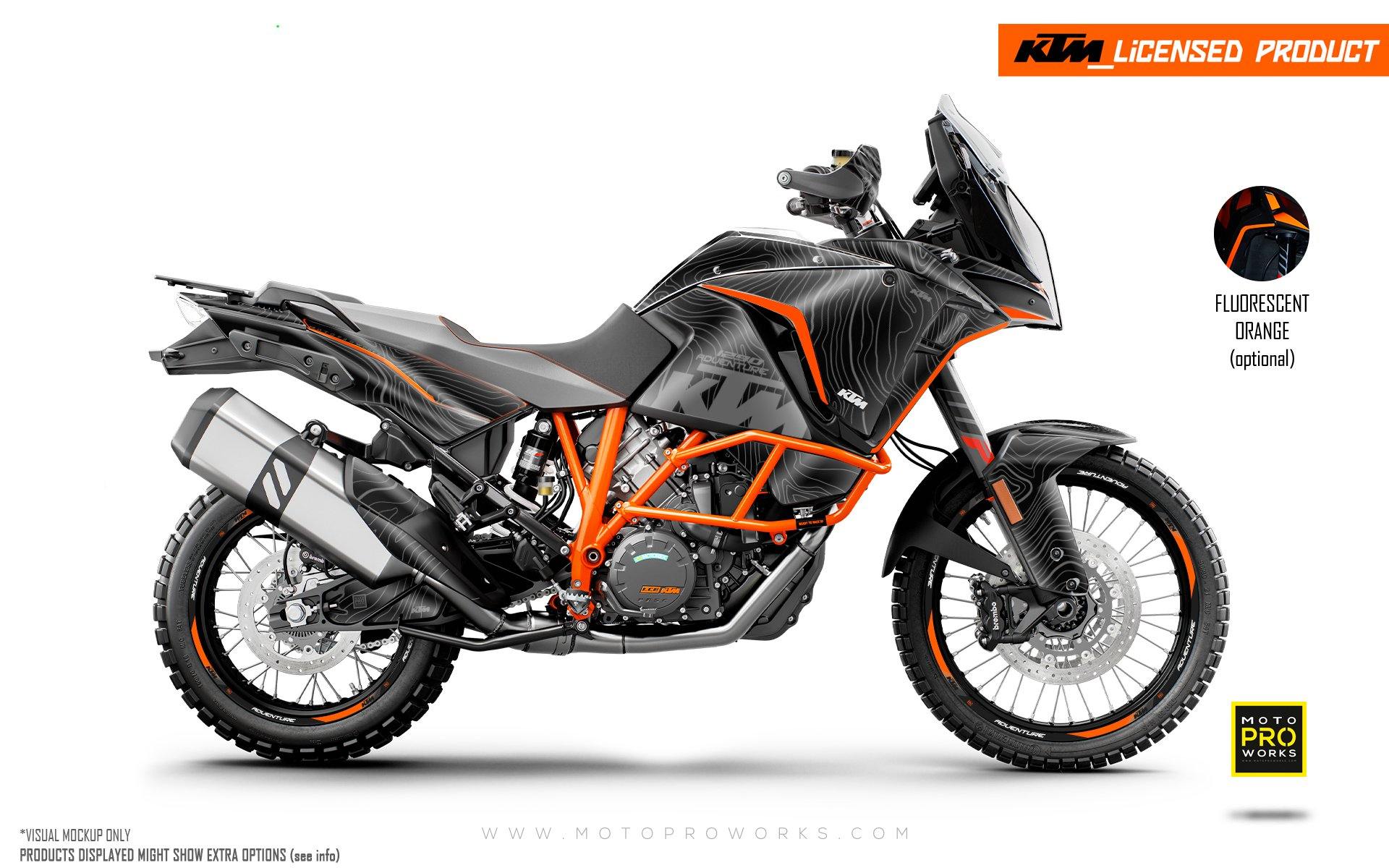 KTM 1290 Adventure GRAPHIC KIT - "Topography" (Black) - MotoProWorks | Decals and Bike Graphic kit