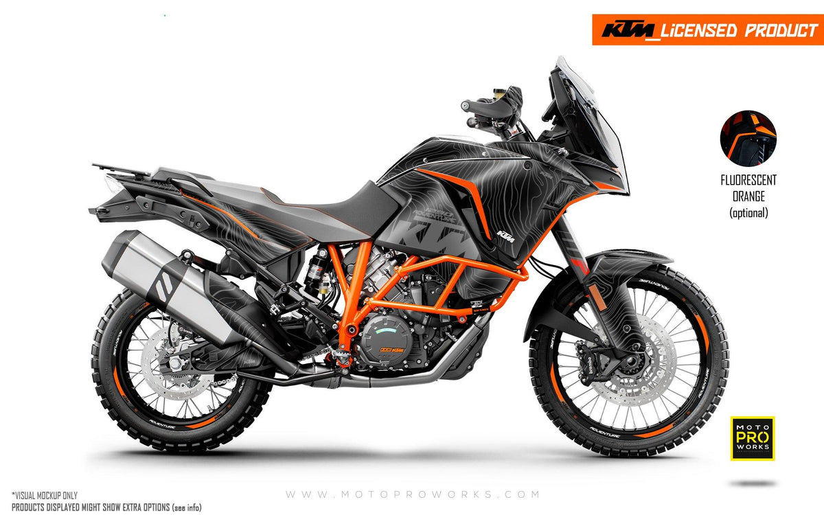 KTM 1290 Adventure GRAPHIC KIT - &quot;Topography&quot; (Black) - MotoProWorks | Decals and Bike Graphic kit