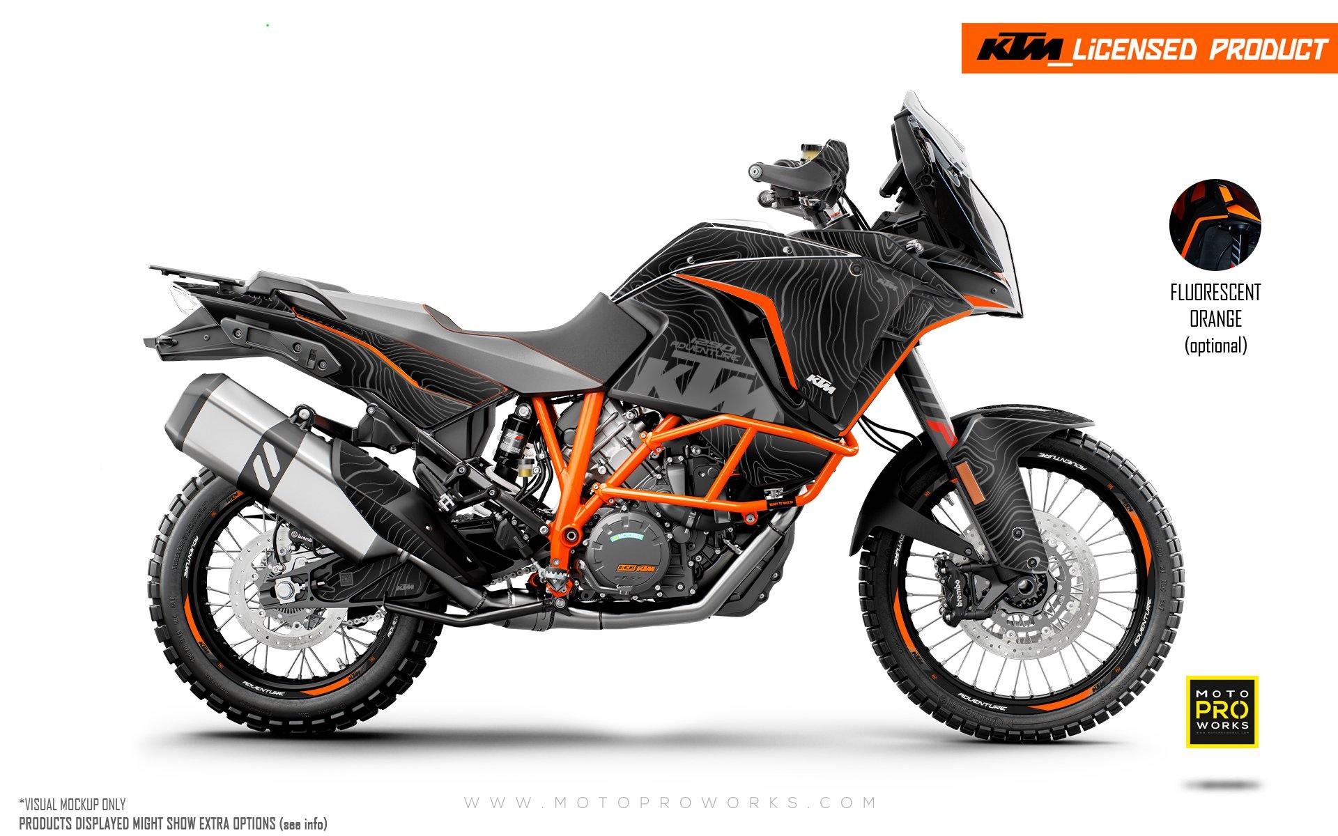 KTM 1290 Adventure GRAPHIC KIT - "Topography" (Black) - MotoProWorks | Decals and Bike Graphic kit