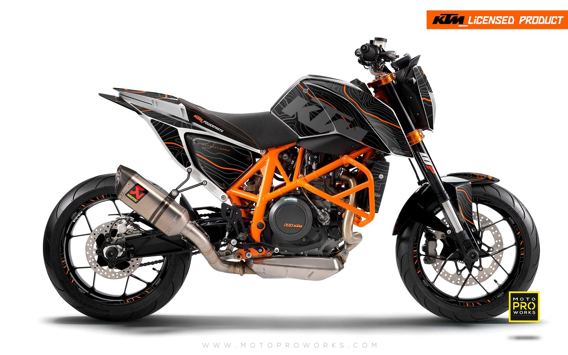 KTM 690 Duke GRAPHICS - "Topography" (Black/Orange) - MotoProWorks