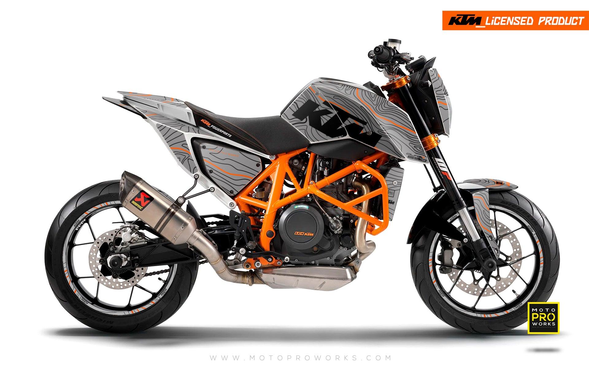 KTM 690 Duke GRAPHICS - "Topography" (Grey/Orange) - MotoProWorks