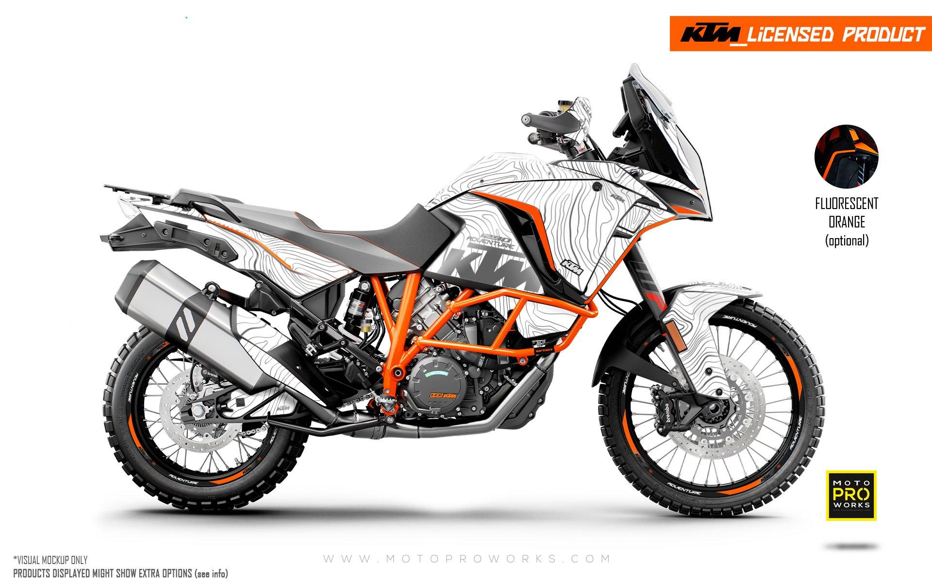 KTM 1290 Adventure GRAPHIC KIT - "Topography" (White) - MotoProWorks | Decals and Bike Graphic kit