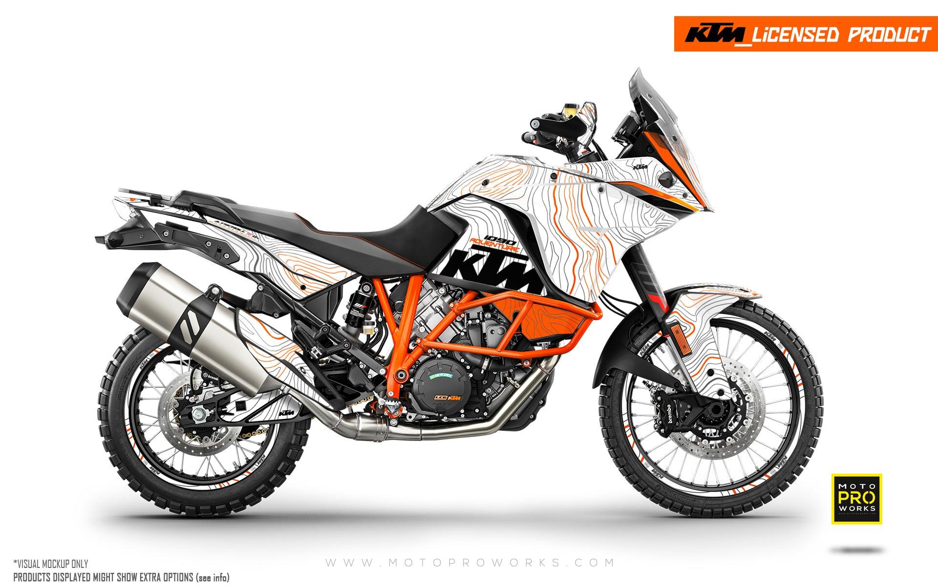 KTM 1050/1090/1190 Adventure GRAPHICS - "TOPOGRAPHY" (White/Orange) - MotoProWorks